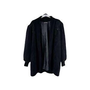 Lee Sands Angora Rabbit Open Cardigan Sweater 80s Vintage One Size Black Beaded